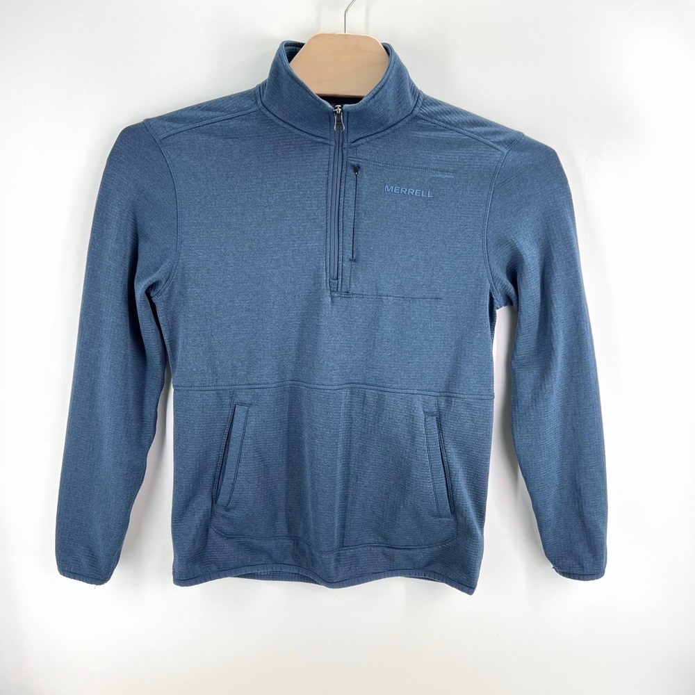 Merrell Grid Fleece Quarter Zip Pullover Size Large Blue Hiking Outdoor Gorpcore